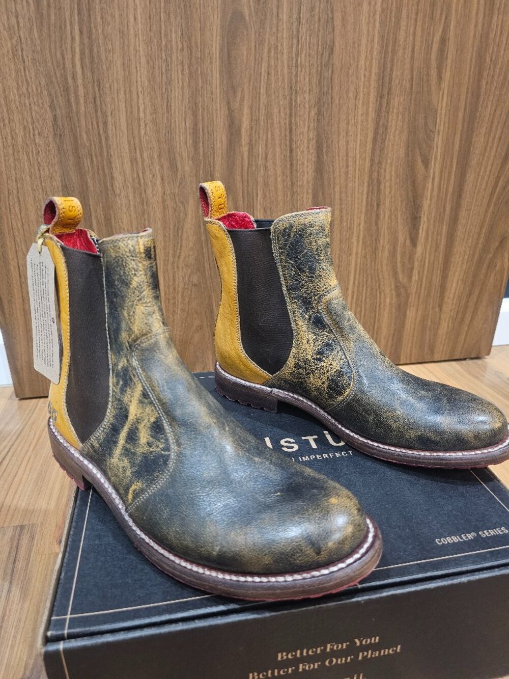 BED STU Nandi Tang Black Delux Leather Chelsea Boots Size 8 NWT